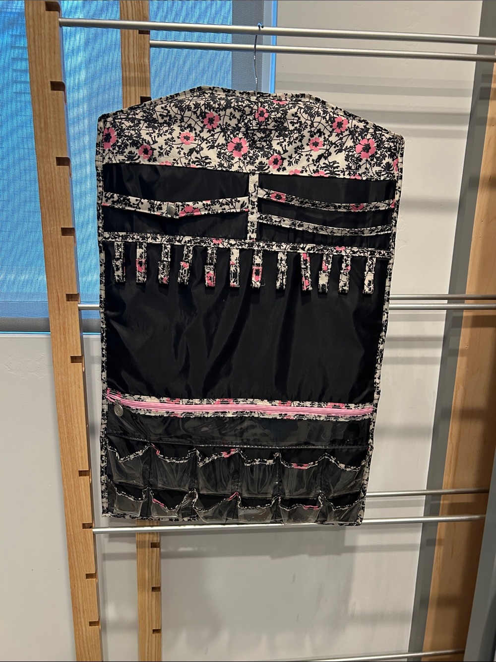 Black and Pink Floral Hanging Jewelry Organizer/ Hair accessory organizer